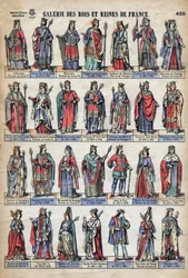 Zastoupení francouzských králů a královen z dynastie Kapetovců (od Ludvíka VII. po Karla VIII.). Ilustrace z konce 19. století.