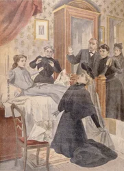 Vzkříšení mladé dívky ze smrtelné postele, ilustrace z Le Petit Journal, 1902