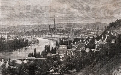 Rouen - Seine-Maritime - rytina v „La France illustree: geografie, historie, statistická správa“ od V.A. Sladově hnědá. 1884