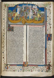 Royal MS 15 E VI, f.207 Miniatura lodí obléhajících Corunnu, z 