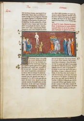Royal MS 16 G. VI, Smrt Romhildy, Romhildiny dcery zachraňující svou čest (Kniha 4, 24), z Les Grandes Chroniques de France