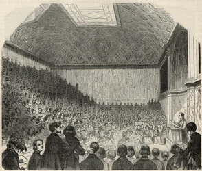 Učebna na College de France v Paříži v 19. století – rytina v „Tableau-de-Paris“ od Edmonda Texiera 1852