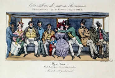 Ukázka pařížské morálky: lavice omnibusu od Madeleine u brány svatého Martina. Tisky 19. století. Paříž, Musee Carnavalet