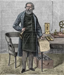 Samuel F B Morse, americký umělec a vynálezce Morseovy abecedy - Portrét amerického vynálezce Samuel Finley Breese Morse (1791- 1872) - Rytina do „“ Vědy dosažitelné všem – fyzika a chemie“ od Alexise Clerca – Konec 19. století