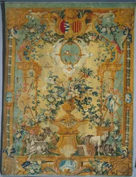 Panel Savonnerie: Jaro s erbem, výrobce Savonnerie Factory, Francie, před rokem 1717