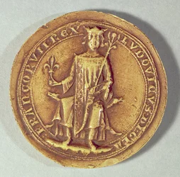 Pečeť svatého Ludvíka (1214-70) držící žezlo a fleur de lys, kolem roku 1252