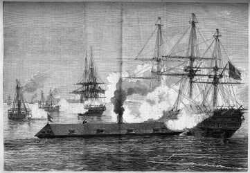 Secesní válka (1861–1865) nebo Americká občanská válka – námořní bitva u Newport News (Virginia) – 8.–9. března