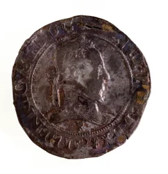 Stříbrný francouzský testoon (teston), vláda francouzského krále Jindřicha III. (Henri III.) (1574-1589) Diam. 3,5 cm Neapol, museo archeologico