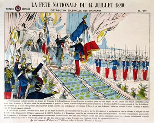 Slavnostní rozdávání vlajek v Longchamp prezidentem Julesem Grevym (1807-91), 14. července 1880, 1880