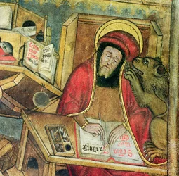 Svatý Marek píše své evangelium, detail z krypty