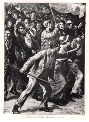 Stávkující demonstrující v ulicích Chicaga během Pullmanových nepokojů v roce 1894, cca 1895