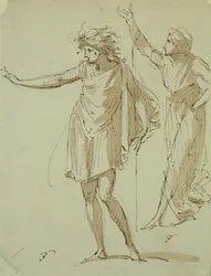 Studie dvou klasicky přehozených postav, cca 1790 (pero, inkoust a mytí na papíře)
