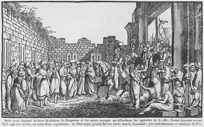 Dobývání Alžíru, francouzská armáda vstupuje do kasbah, ilustrace z populárního almanachu, 1831