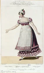 Herečka Mademoiselle Contact v roli Suzanne ve Figarově svatbě od Pierra Augustina Caron de Beaumarchais (1732-99)