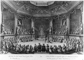 Ballroom daný v malém Parc de Versailles, rytina 1678.