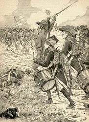 Bitva u Marenga, Itálie v roce 1800, bojovala mezi francouzskými silami pod Napoleonem Bonapartem a Rakušany. Z Agenda Buvard du Bon Marche publikované v roce 1917.