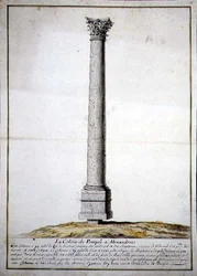Pompejský sloup v Alexandrii, kolem roku 1700 (pero, inkoust a akvarel na papíře)