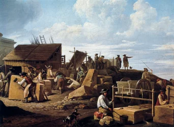 Stavba Hotel de Salm, Paříž (detail), v roce 1786 (olej na plátně)