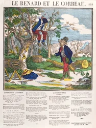 Liška a vrána, kolem roku 1840 (barevná rytina)