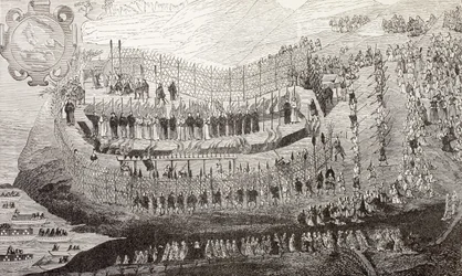 Velké mučednictví Nagasaki, 1622, z „Vojenský a náboženský život ve středověku“ od Paula Lacroixe, vydáno v Londýně kolem roku 1880