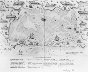 Přístav Cape Cod, z Voyages de sieur Champlain od Samuela de Champlain (1567-1635), vydaný v Paříži, 1613