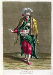 Janičář, ze sbírky tisků kostýmů z Levanty, vyryl Philippe Simonneau (1685-c.1753) 1707-08