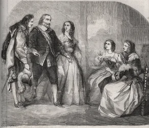 Markýz z Montespanu, Louis Henri (Louis-Henri) de Pardaillan de Gondrin (1640-1691) (vlevo) přišel navrhnout sňatek Francoise Athenais (Francoise-Athenais) z Rochechouarta Mortemarta (tehdy markýze de Montespan nebo Madame od Montespana