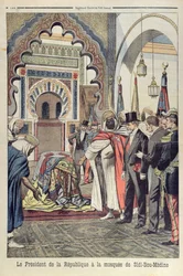 Prezident Francouzské republiky Emile Loubet (1838-1929) na návštěvě mešity Sidi Bou Medine, Tlemcen, Alžírsko, ilustrace z Le Petit Journal, 3. května 1903