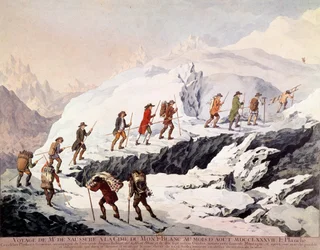 Švýcarský přírodovědec Horace Bénédict de Saussure (1740-1799) a francouzský horský vůdce Jacques Balmat uskutečnili v srpnu 1787 druhý výstup na Mont Blanc.