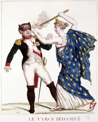 The Unmasked Tyran - in "" Napoleon 1st, karikatury, sbírka figurín", c. 1814.