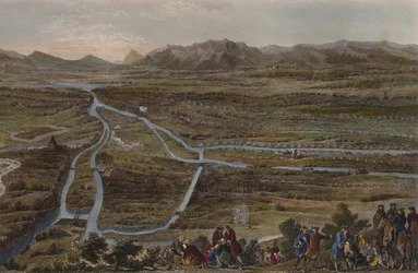 Bitva u Cassana 16. srpna 1705, rytina Chavanne (barevná rytina)