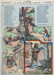 Medvěd a milovník zahrady - Fables de La Fontaine v obrazech Epinal