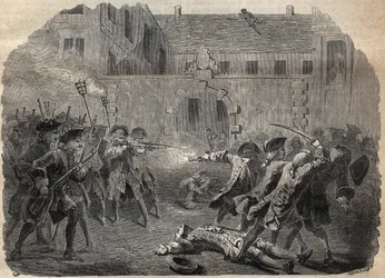 Zbojník Louis Dominique Garthausen dit Cartridge (1693-1721) a jeho společníci jedoucí desuitalizovat hotel Desmaretz v Paříži, jsou po urputném boji překvapeni a napadeni lučištníky, prchají střechami - francouzský lupič Louis Domini