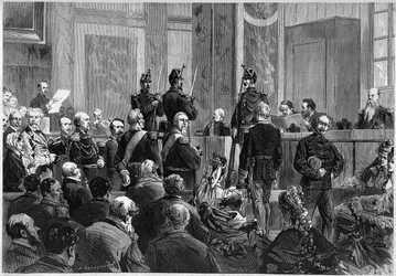 Výzva svědků během procesu s marechalem Francois Achille Bazaine (Francois-Achille