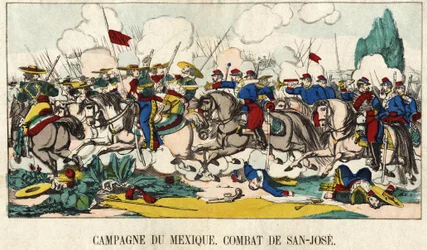 Kapitán Foucauldu v bitvě u San Jose (San Jose) během mexické kampaně (1862-1867), epinální obraz 19. století