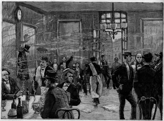 Chlapci s kávou v podniku na Rue Montmartre v Paříži, In „The Illustrious World““ 1886.