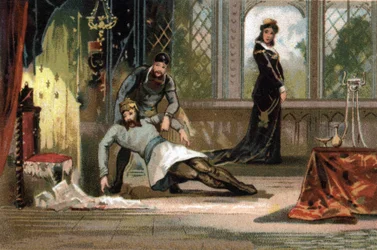 O smrti Ludvíka V. řekl Faineant (asi 967-987), francouzský král v letech 986 až 987. Podle obrázku ho otrávila jeho manželka Adelaide d