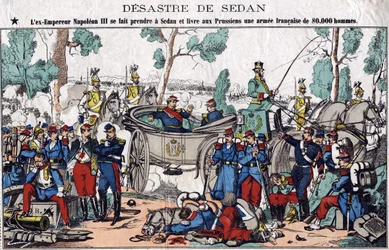 Katastrofa sedanu; bývalý císař Napoleon III. je chycen v Sedanu a doručuje Prusům francouzskou armádu o síle 80 000 mužů, obraz páteře z 19. století.