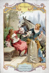 Oslík a malý pes (Fable de La Fontaine) - reklamní samolepka Bon Marché