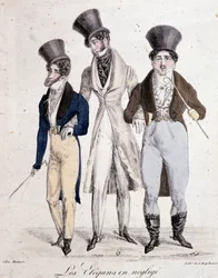 Elegantní v zanedbané péči, tři domy v obleku - litho