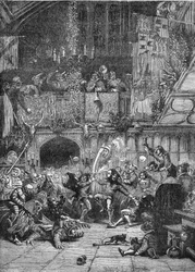 Svátek bláznů (neboli svátek neviňátek), který se konal až do 17. století, byl oslavou osla, který přivedl Ježíše do Jeruzaléma, byl příležitostí k šílenství všeho druhu. Rytina „Historie prostituce a zhýralosti amon