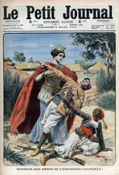 Hrdinové kolonialismu (v severní Africe) jsou poctěni alegorickou rytinou „Le Petit Journal“, 6. března 1910 (rytina)
