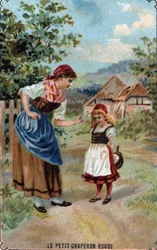 Matka Karkulky ji varuje před vlkem Ilustrace pohádky „Červená Karkulka““ od Charlese Perraulta (1628-1703) „“Matka Červené Karkulky ji varuje před vlkem““ “ Ilustrace z “” Litt