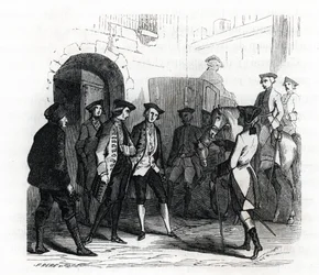 Vězni z Vincennes byli přemístěni do vězení Bastille v roce 1784 - (rytina) 1846