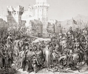 Vzdání se Akkonu Filipu II. Francouzskému, zvanému Philip Augustus, během třetí křížové výpravy, z L