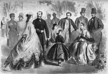 Vodní sezóna v německém Kissengenu v roce 1864. Představuje zleva doprava: Alžbětu z Wittelsbachu (Sissi) (1837-1898) Rakouský impres, Alexandra II. (1818-1881) ruského císaře Ludvíka II. (1845-1886) ) Král Baviere, Maria Alexandrovna (rozená Mary o