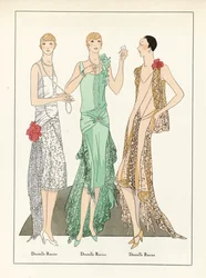 Three Designs for Lace Dresses, pub.c1923 (pochoir print)