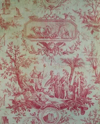 Toile de Jouy (podle návrhů Jean-Baptiste Huet 1772-1793), Ilustrující alegorii Ludvíka XVI. (1754-1793), francouzského krále, obnovitele svobody v únoru 1790 (tištěná bavlna)