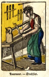 Tourneur - série o řemeslech. Obrázek Epinal z 19. století