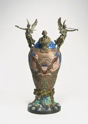 Urna připomínající sté výročí americké nezávislosti, kolem roku 1876 (keramika a bronz)